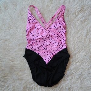 Vintage Pink Polka Dot High Leg One Piece Swimsuit
